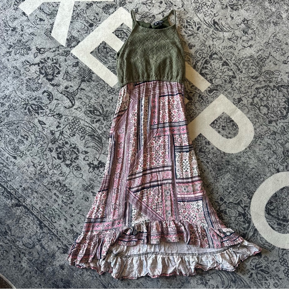 Art Class Green Ruffled Tiered Long Sleeve Sundress